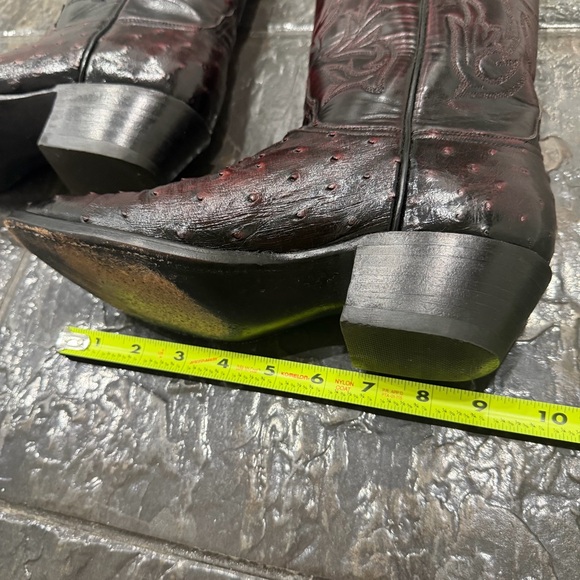 Lucchese Handmade Exotic Ostrich Leather Western Cowboy Boots Burgundy 6.5 - Picture 11 of 15